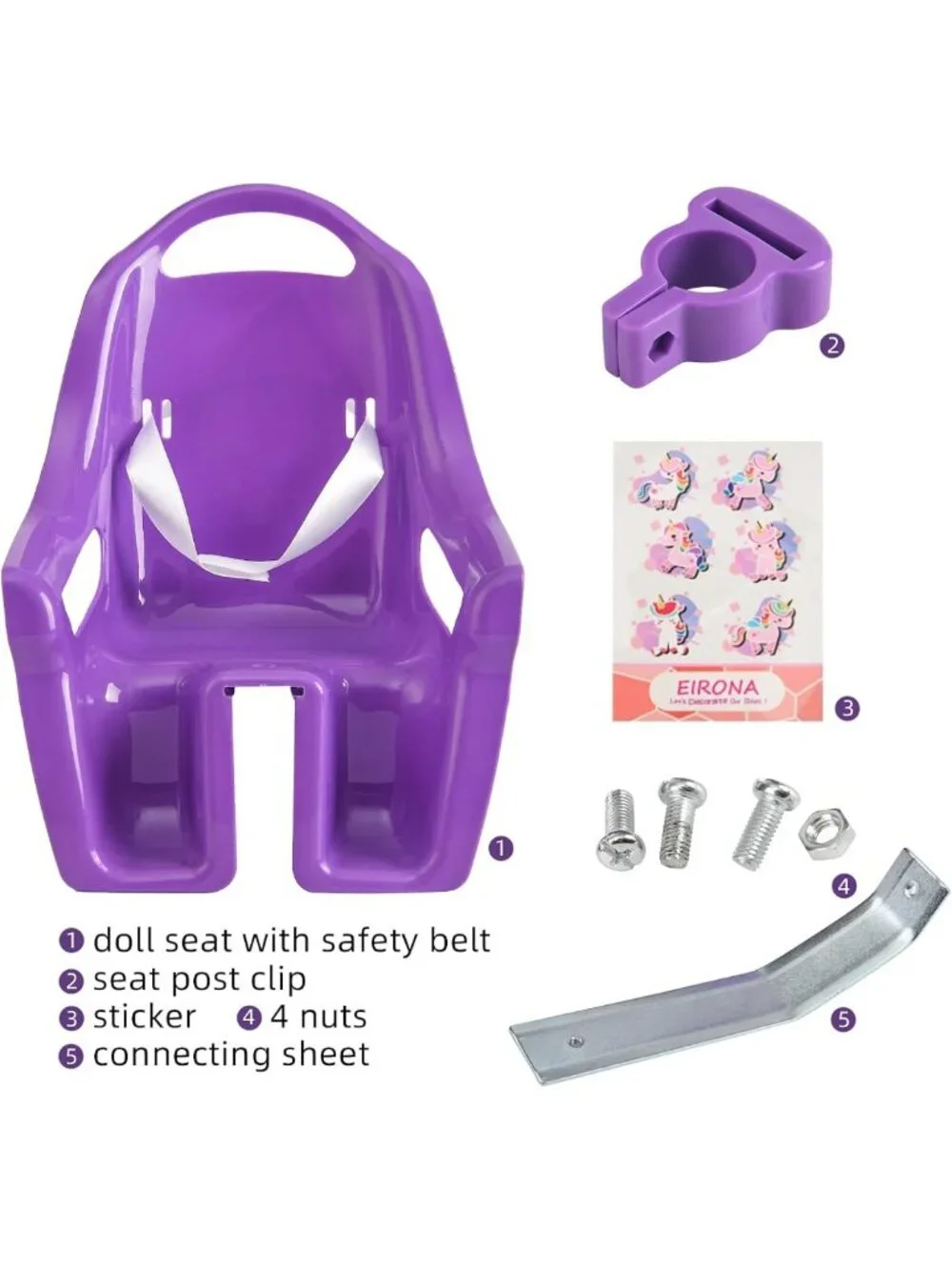 Kids Bicycle Doll Seat - Purple Doll Chair Accessory for Kids' Bikes & Outdoor